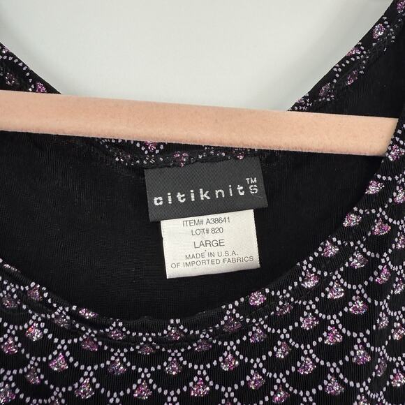 Citiknits Glitter Tank Top Women Size Large Pink Black Slinky Scoopneck Pullover - Picture 5 of 8